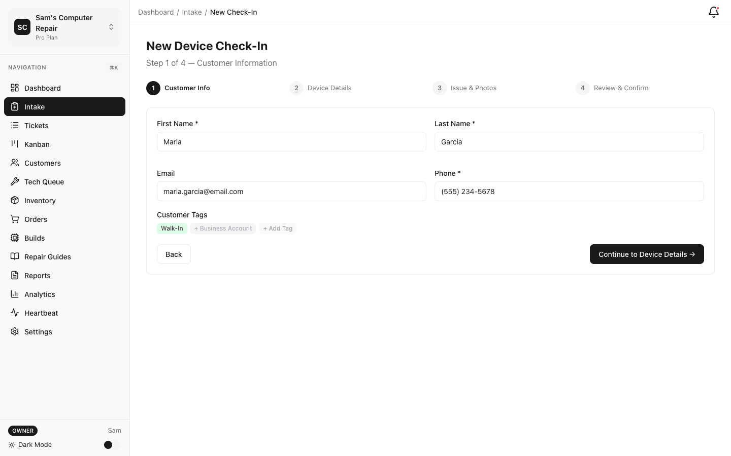 Streamlined device intake wizard