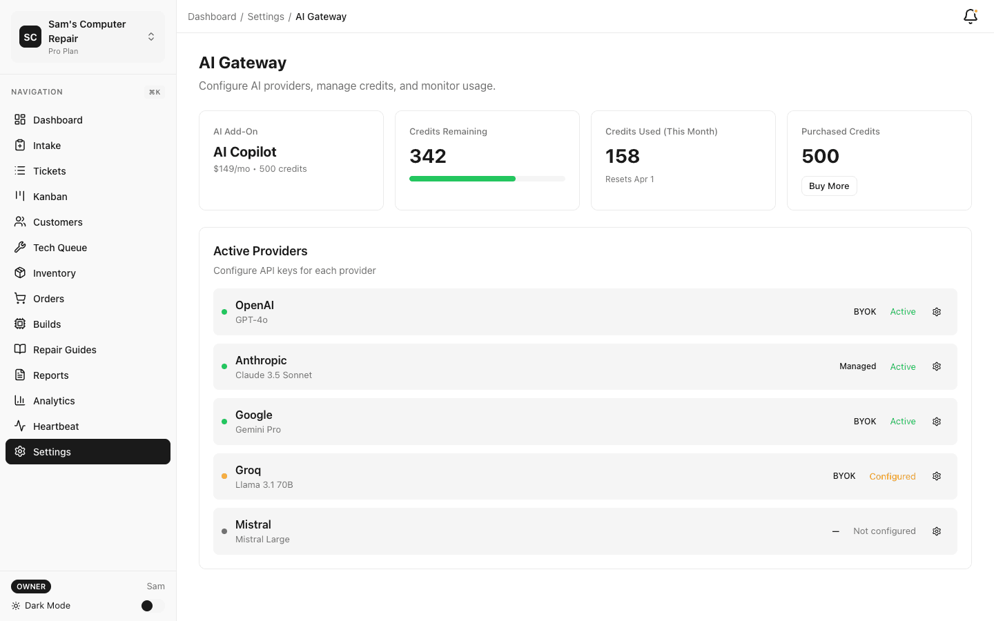 AI Settings screen